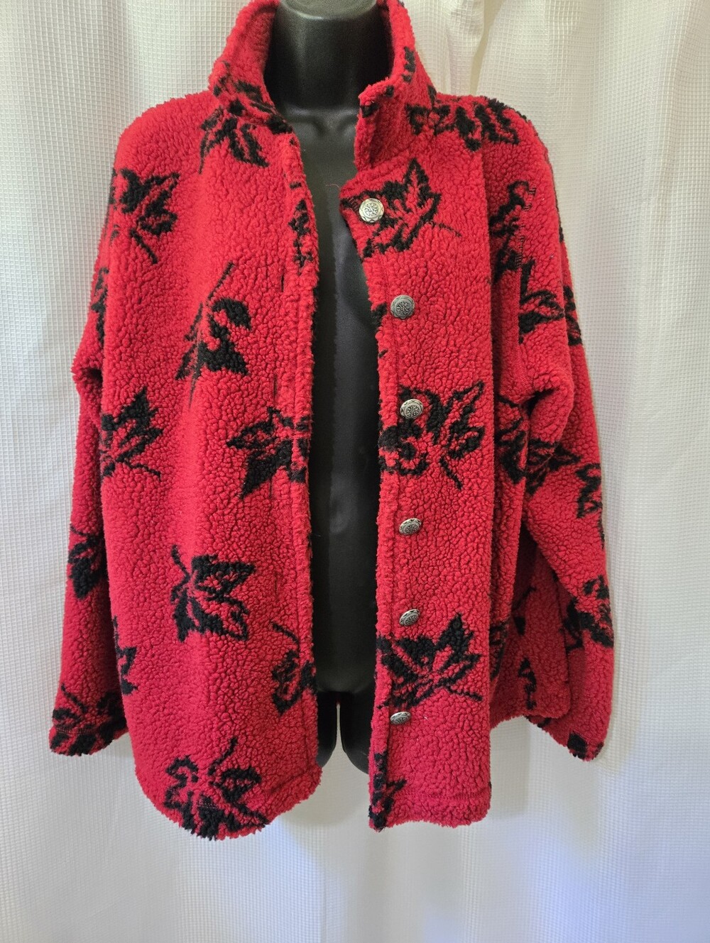 White Stag Red Sherpa Jacket with Black Floral Motif
